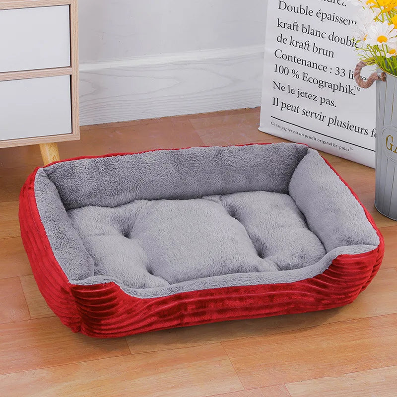 Colorful square dog bed for winter, soft and warm, waterproof.