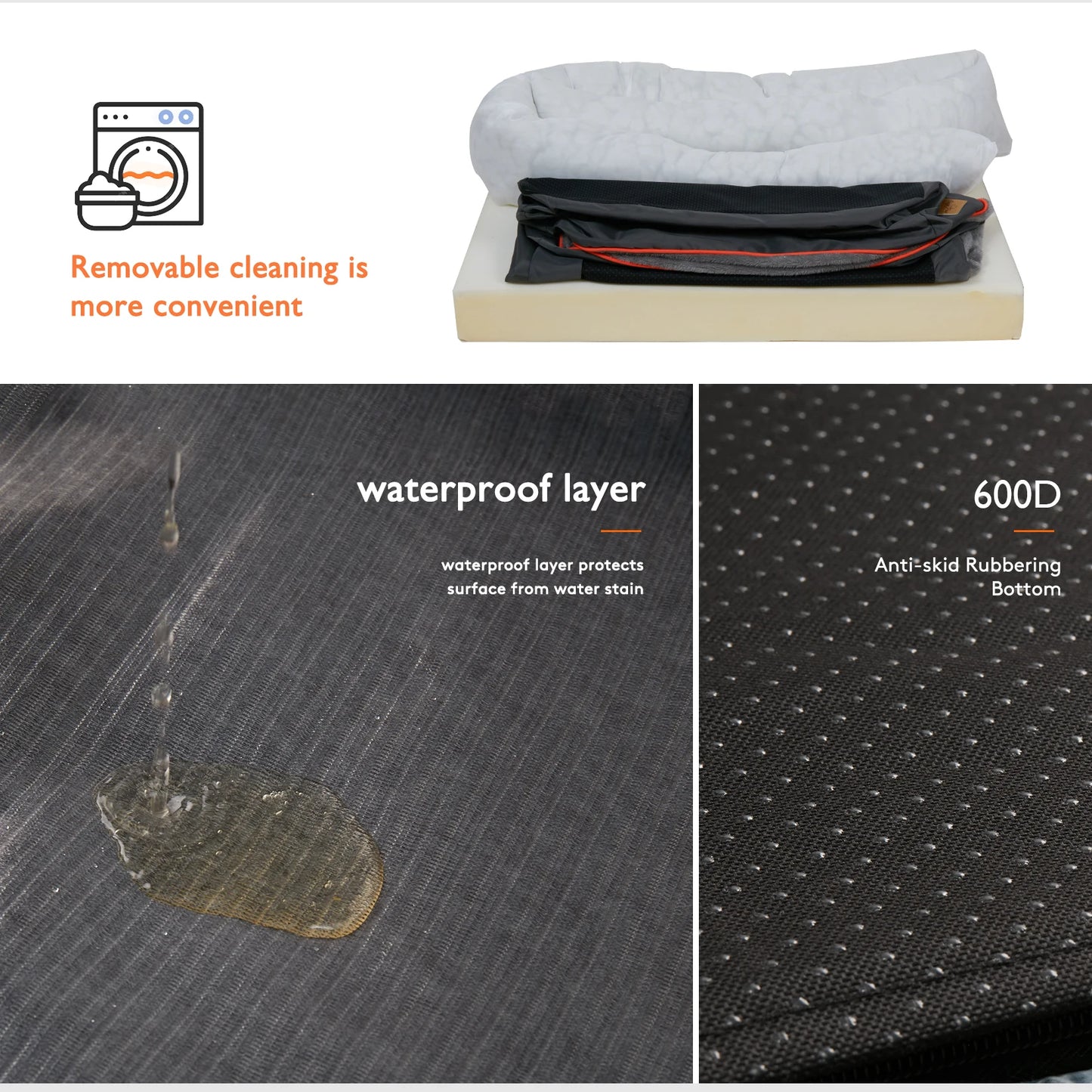 Super soft orthopedic foam dog bed with sleeping mat, cotton padded cushion and removable cover