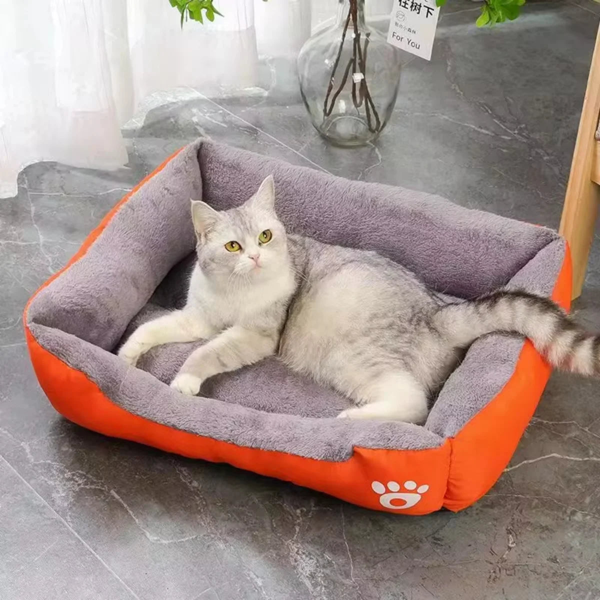 Colorful square dog bed for winter, soft and warm, waterproof.