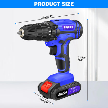 Cordless Drill Kit Electric Screwdriver Kit, 45Nm Cordless Combination Drill, LED Work Light, Home and Garden DIY Project Kit