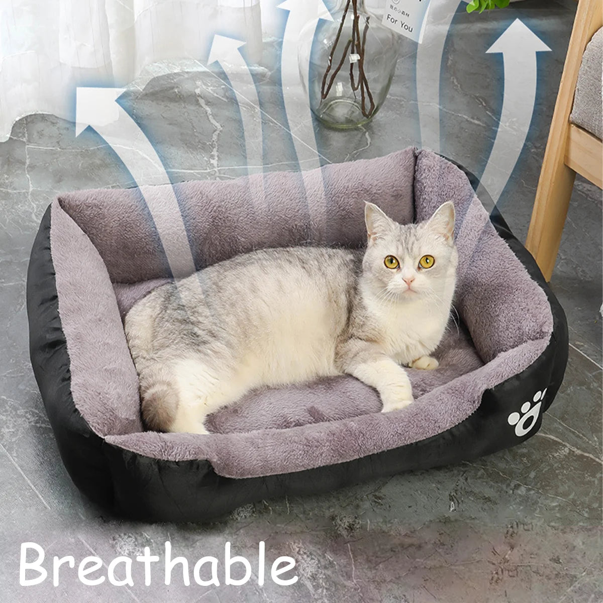 Colorful square dog bed for winter, soft and warm, waterproof.