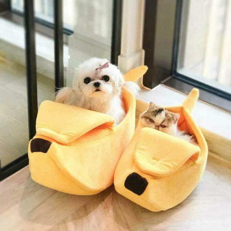 Banana cat bed, cute, funny, cozy.