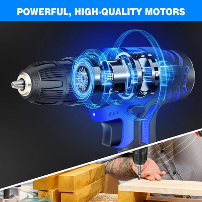 Cordless Drill Kit Electric Screwdriver Kit, 45Nm Cordless Combination Drill, LED Work Light, Home and Garden DIY Project Kit