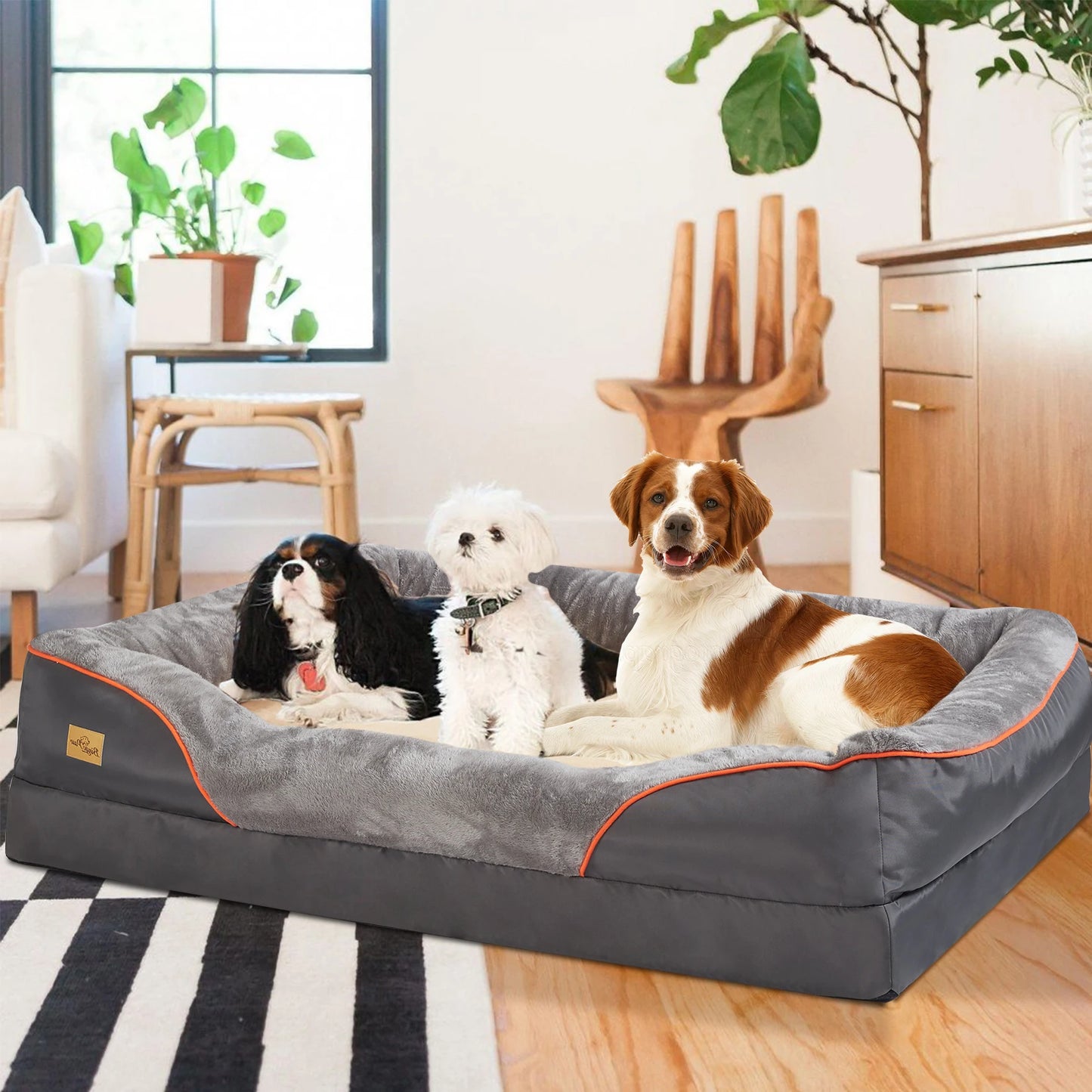 Super soft orthopedic foam dog bed with sleeping mat, cotton padded cushion and removable cover